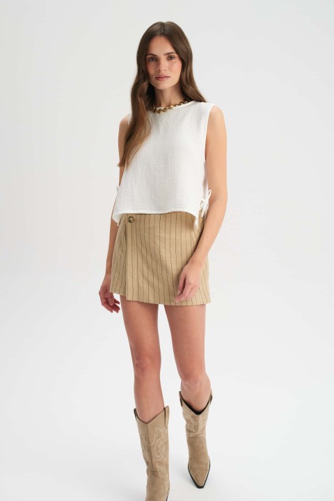 ★ODOR★ Jersey shirring skirt in sand beige P0000FRG Pointelle knit maxi skirt white / beige For Women | Sandro Paris