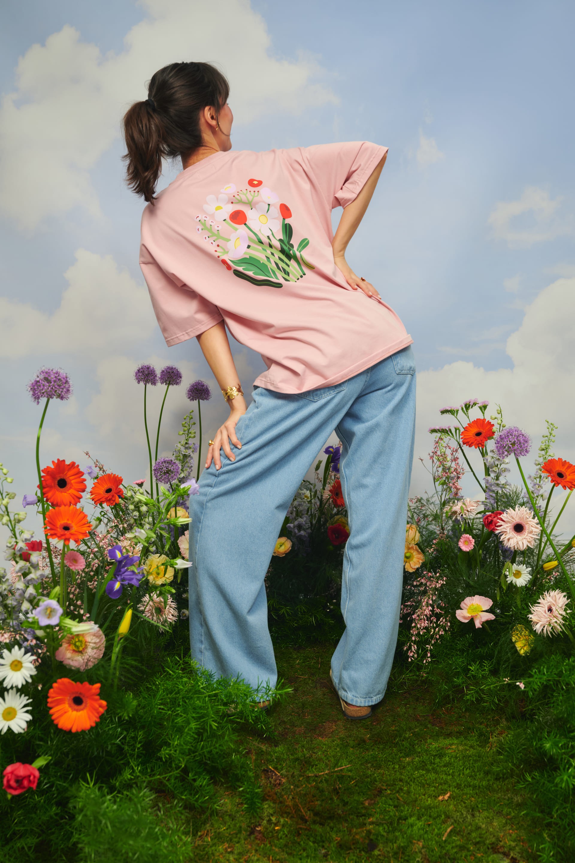 T-SHIRT OVERSIZE PINK FLOWERS